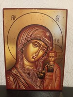 Görög ikon - Szűz Mária és a gyermek Jézus arany háttérrel, 26*19 cm