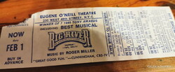 1 darab színházjegy a Brodway (New York) Eugene O'Neill színházba a 80-as évekből
