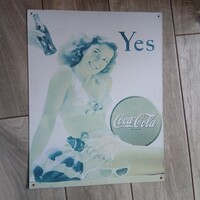 Vintázs festett acél Coca-Cola reklámtábla II. (40,6x31,7 cm)