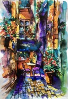 Mediterrán fények . A4 . Kiemelkedően szép akvarell  illusztráció