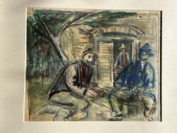 Bartha László 1902-1998): Beszélgetők, akvarell
