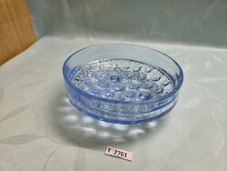 T2761 JIRÍ BRABEC - SKLO UNION, ROSICE-KÉK VASTAG ÜVEG LÁBAS KÍNÁLÓ,ASZTALKÖZÉP