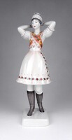 1X120 Régi nagyméretű Hollóházi pártás menyecske porcelán figura 30.5 cm
