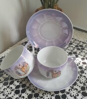 Vintage Haas&Czjzek cseh zsánerjelenetes, lüsztermázas teás csésze párban