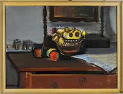 Csizmadia Zoltán (1933): Csendélet - olaj, vászon vászon festmény, 60 x 80 cm
