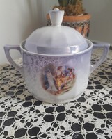 Vintage Haas&Czjzek cseh zsánerjelenetes, lüsztermázas cukortartó