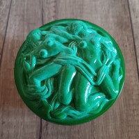 Régi Malachit üveg bonbonier aktokkal