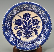 Hódmezővásárhelyi kobaltkék majolika falitál, HMV  Csenki I. 26cm.