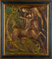 Vyacheslav Gutirya (1960): Kentaur nyilazó Ámorral - olajfestmény, 68,5 x 58 cm