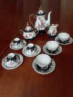 Bakos Éva egyedi, Bavaria alapra kézzel festett 6 személyes kávés készlet, Hiánytalan!
