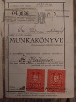 Régi munkakönyv, Őri Kálmán asztalossegéd munkakönyve, rédi dokumentum, 1930-40-es évek