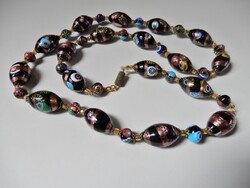 Muránói millefiori üveg nyaklánc csavaros réz kapoccsal