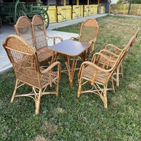 Retro rattan garnitúra  asztal + 4  szék +fotel +asztal nosztalgia bútor hagyaték