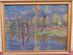 Szlányi Lajos (1869-1949) Vízparti Fák ( A Megáradt Zagyva Szolnoknál)