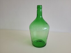 Régi 3 literes kúpos aljú zöld huta borosüveg üveg üvegpalack pálinkás üveg palack