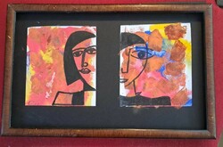 Gadányi  : A kettős arc. Tempera papír 35x22 cm.Üvegezett kerettel.