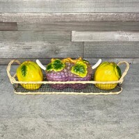 Citromos, szőlős kerámia fűszertartó szett kosárkában