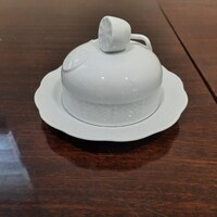 Fehér Herendi porcelán citrom fogós vajtartó, dzsem tartó
