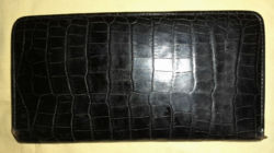 Retro krokodilbőr irattartó kártyatartó 23x12cm benne papírpénz utazójegy stb. tartó tárca 10x8cm