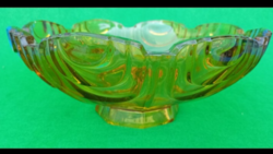 Cseh bohém art deco ,vastag borostyán Josef Inwald műhelyéből 1930 préselt üvegtál d:25,5 cm