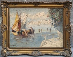 Ism. festő : Mediterrán táj, 60x80 cm.