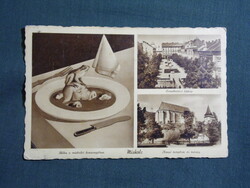 Képeslap,Miskolc,Erzsébet tér,Avasi templom,Béka a miskolci kocsonyában,Barasits Bp. kiadás,1942-