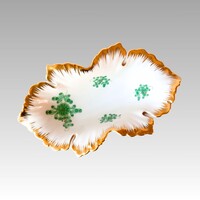 Herendi levél alakú porcelán kínáló zöld Waldstein mintával