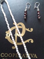 Rózsakvarc nyaklánc +gránát köves fülbevaló