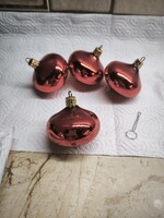 Retro üveg karácsonyfadísz ,piros csúcsos gömb  4 db  eladó!