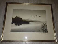 Karl Ewald Olszewski 1884-1965 rézkarc papír keretezett kép