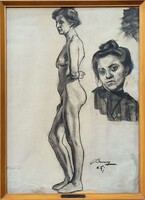 Szirt (Schwarz) Oszkár (1889 - 1915) Akt tanulmány szénrajz intakt Eredeti Garanciával!