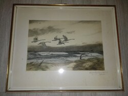 Karl Ewald Olszewski 1884-1965 rézkarc papír keretezett kép