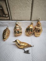 Retro üveg karácsonyfadísz , toboz, házikó, gitár, bohóc, kismadár 5 db  eladó!