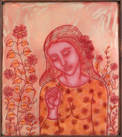 Zsóri Balogh Erzsébet - Zománckép 32x30cm | Lány Virággal