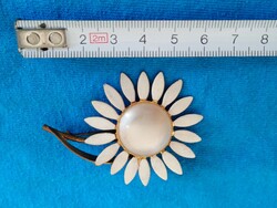 Bross százszorszép margaréta Margit virág réz tüzzománc tekla retro
