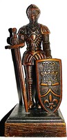 Nagyon szép RÉZ asztal polcdísz PÁNCÉLOS LOVAG mini szobor a talpában ceruzahegyezővel 11 cm