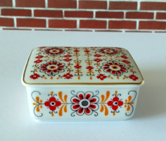 HOLLÓHÁZI PORCELÁN BONBONIER,DOBOZ,ÉKSZERTARTÓ MAGYAROS MINTÁVAL