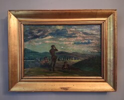 Kernstok Károly (1873-1940): Kirándulók (Kirándulók háttérben a nyergesújfalui tájjal)