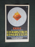 Képeslap,Szent István 900 éves jubileuma,Eucharisztikus Kongresszus Budapest,grafikai, 1938-
