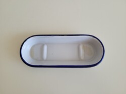 Régi vintage kék fehér zománcos szappantartó zománcozott fürdőszobai kellék fogkefetartó