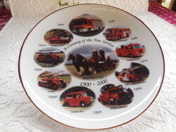 Az  angol Királyi tűzoltóság 1900 - 2000 - ig , aranyszegélyes , 21 cm