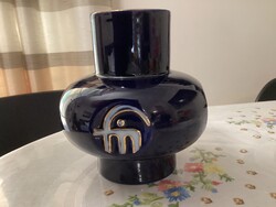 Hollóházi kobalt kék porcelán váza az 1900-ás évekből