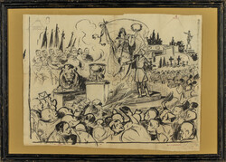 Heyer Artur (1872-1931): Március 15. vázlat - tusrajz keretben 62 x 84 cm