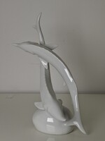 Hibátlan nagyméretű Hollóházi porcelán viza kecsege hal pár 22.5 cm