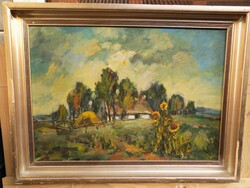 Bányász Béla Tanya című festménye. Keretezett méret kb. 80x60cm