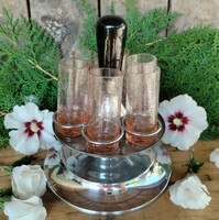 Kraklé repesztett üveg pohár készlet fém tálcával