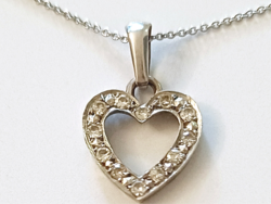 Régi Fehérarany Szív Medál Brillekkel Fehérarany Láncon