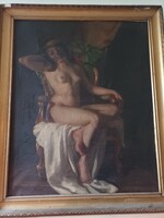 Szász István , festménye,Női Akt ,fátyollal