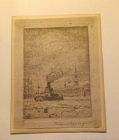 Bruno Bielefeld (1879–1943) – Rézkarc, gőzhajó kikötőben