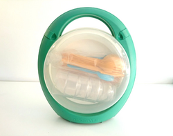 Vintage olasz GIO'STYLE műanyag kemping étkészlet, space age stílus 1980-as évek